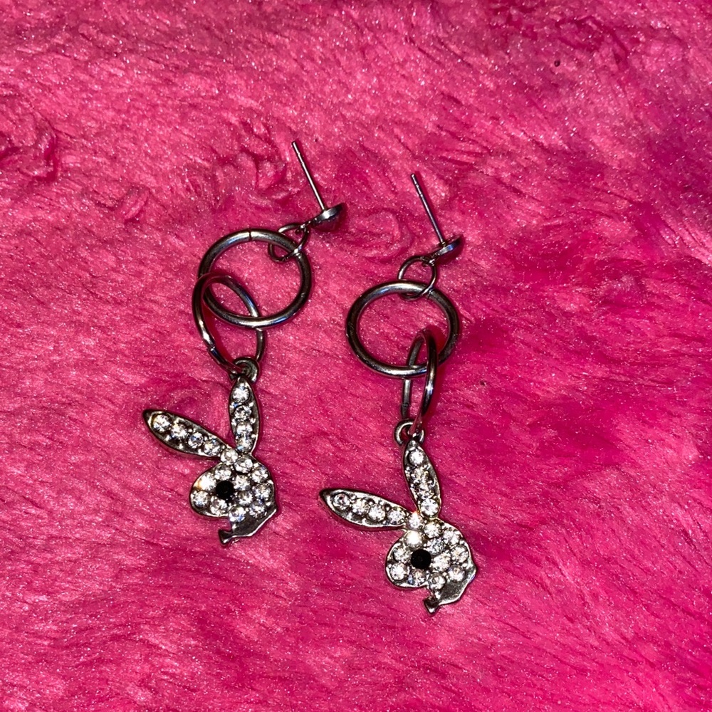 Rhinestone Playboy Bunny Earrings
